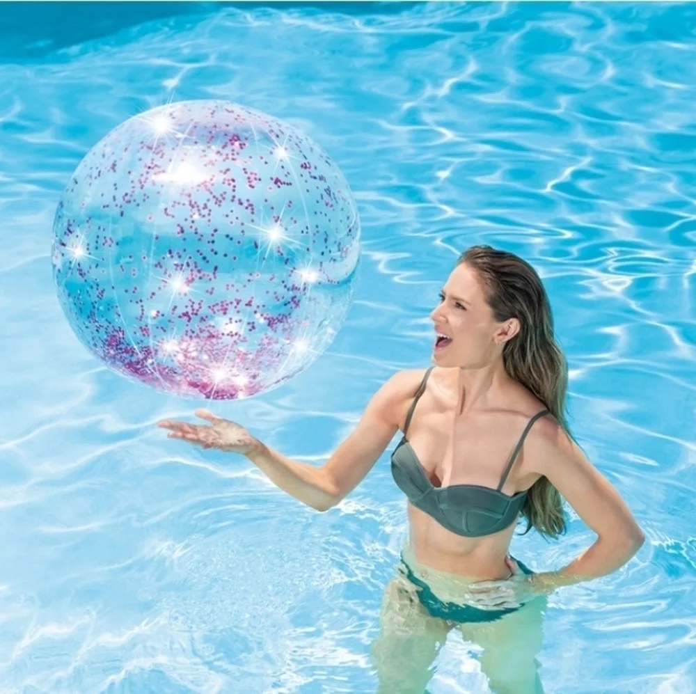 Intex Inflatable Glitter Beach/Pool Ball Pink Glitter/Summer Fun/BIG 28 in NEW!